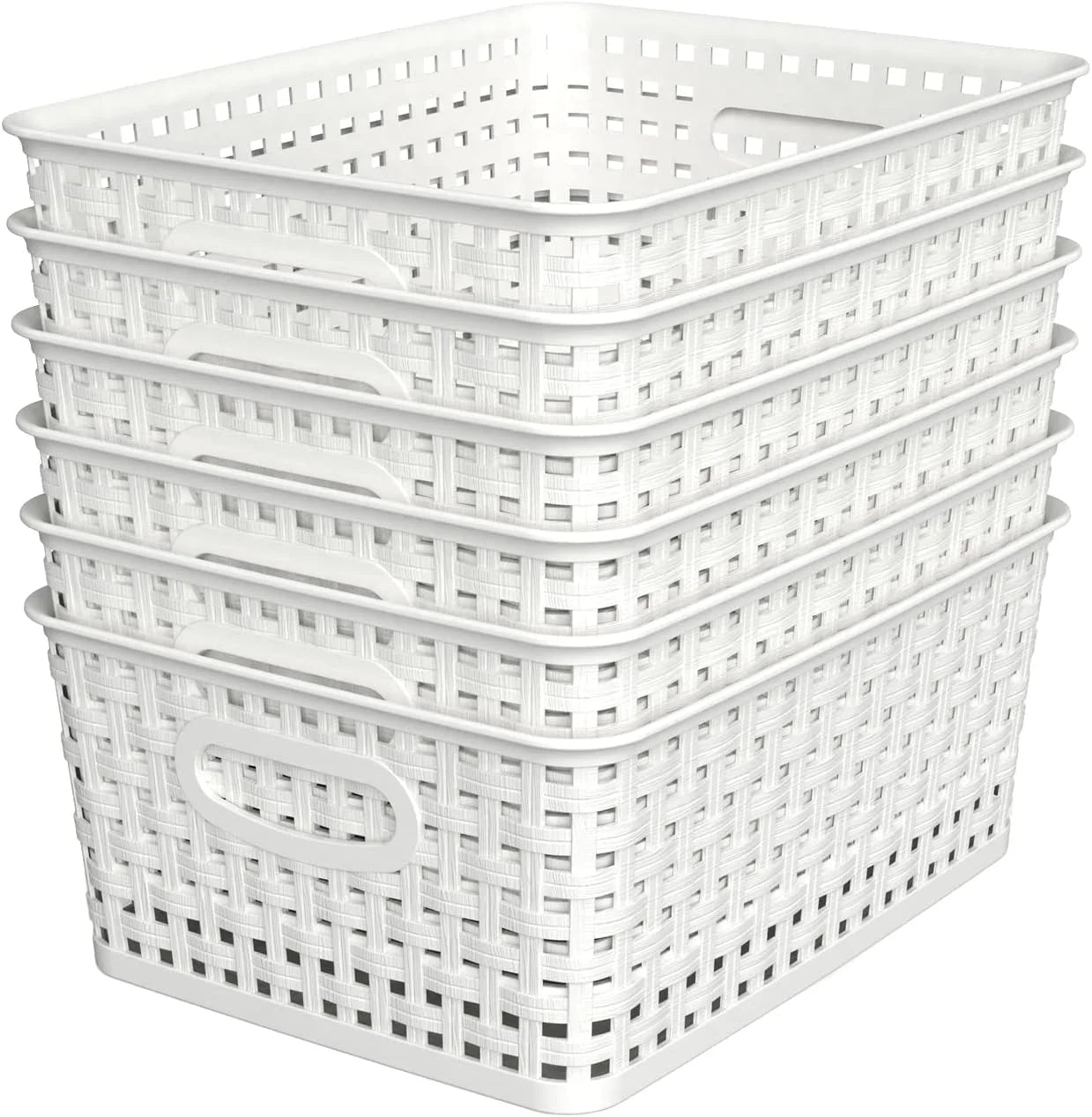 Special Woven Plastic Storage Baskets, 6 Pack White Weave Bins Organizer, 10.1 x 7.55 x 4.1 - Image 6