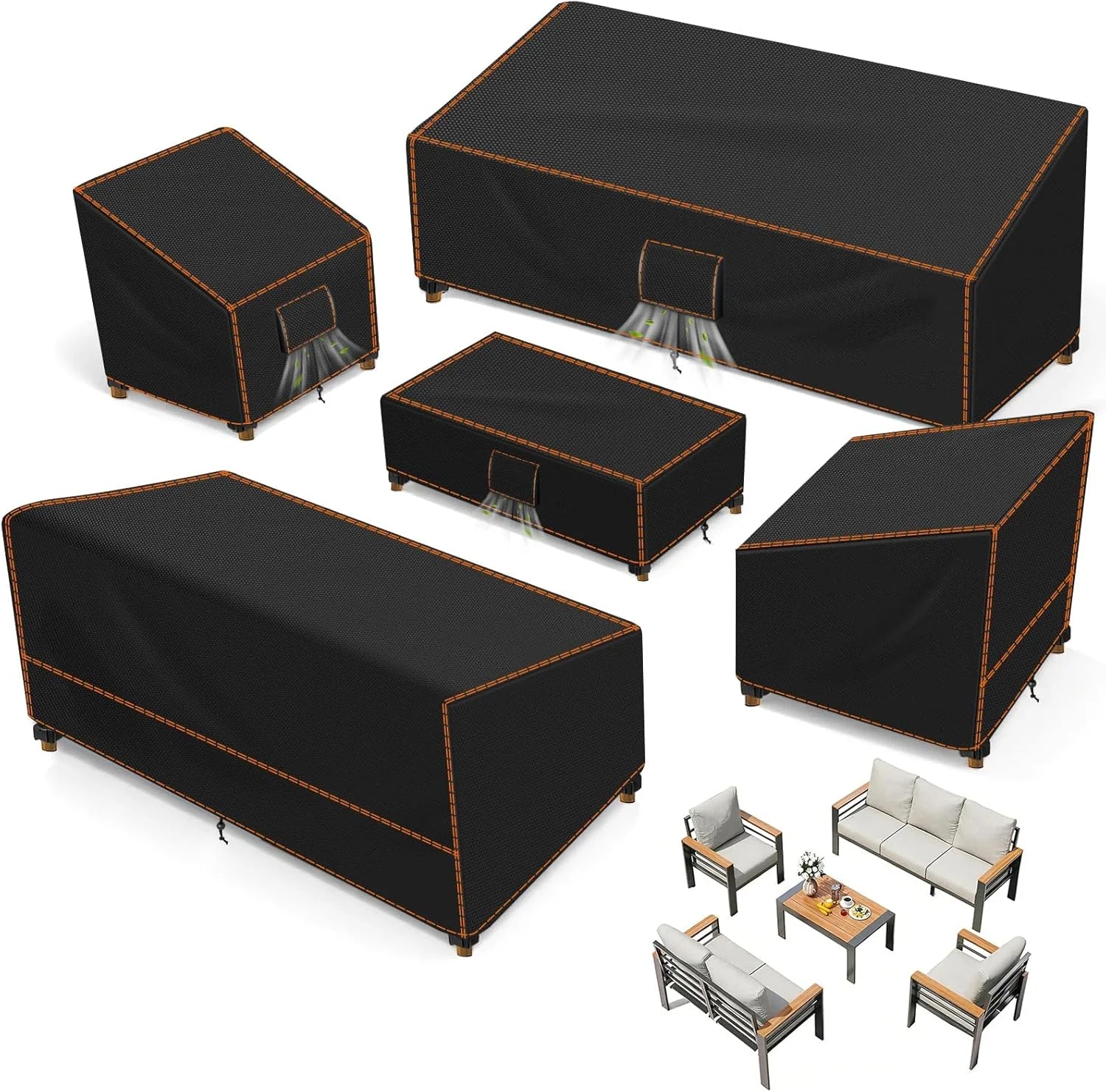 Special Furniture Set Covers for Outdoor Waterproof 5 Piece, XX-Large, Black - Image 4