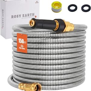 Special Rosy Earth Stainless Steel Garden Hose 100 FT, Heavy Duty Expandable Water Hose