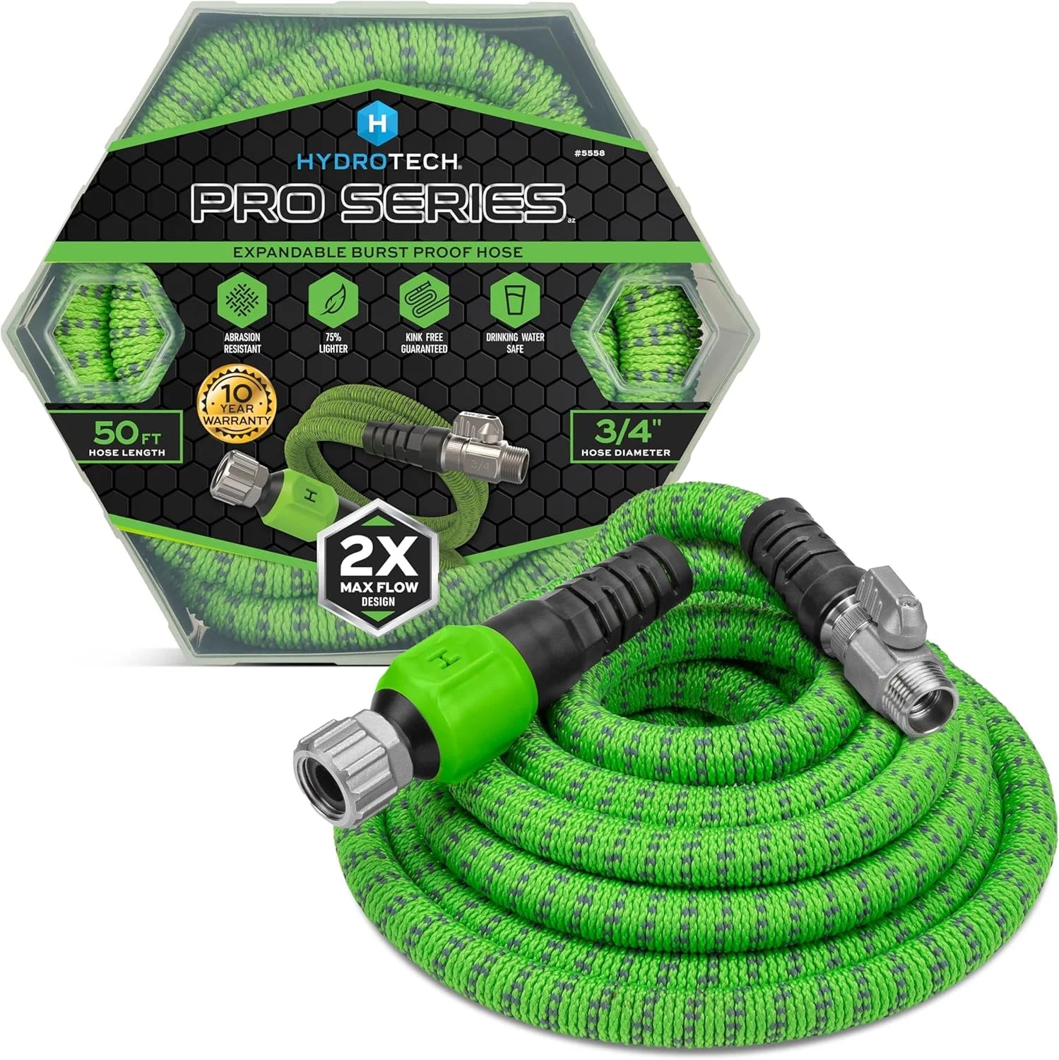 Special HydroTech Pro Series 100 ft Max Flow Garden Hose, 3/4 in Diameter, Patented Force Control Technology delivers 2x max