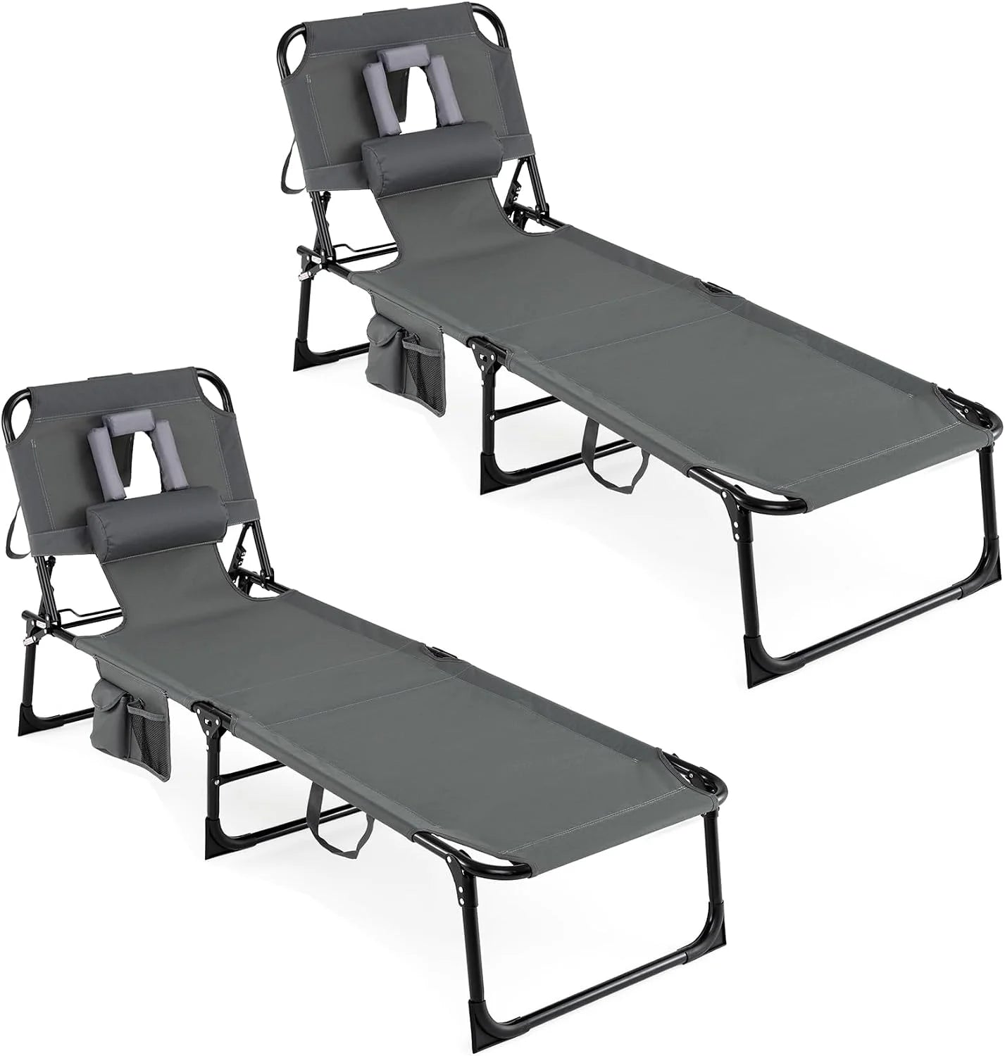 Special Tanning Chair with Face Hole, Folding Beach Lounge Chair with 4-Position Adjustable Backrest, Camping (1 - Image 8