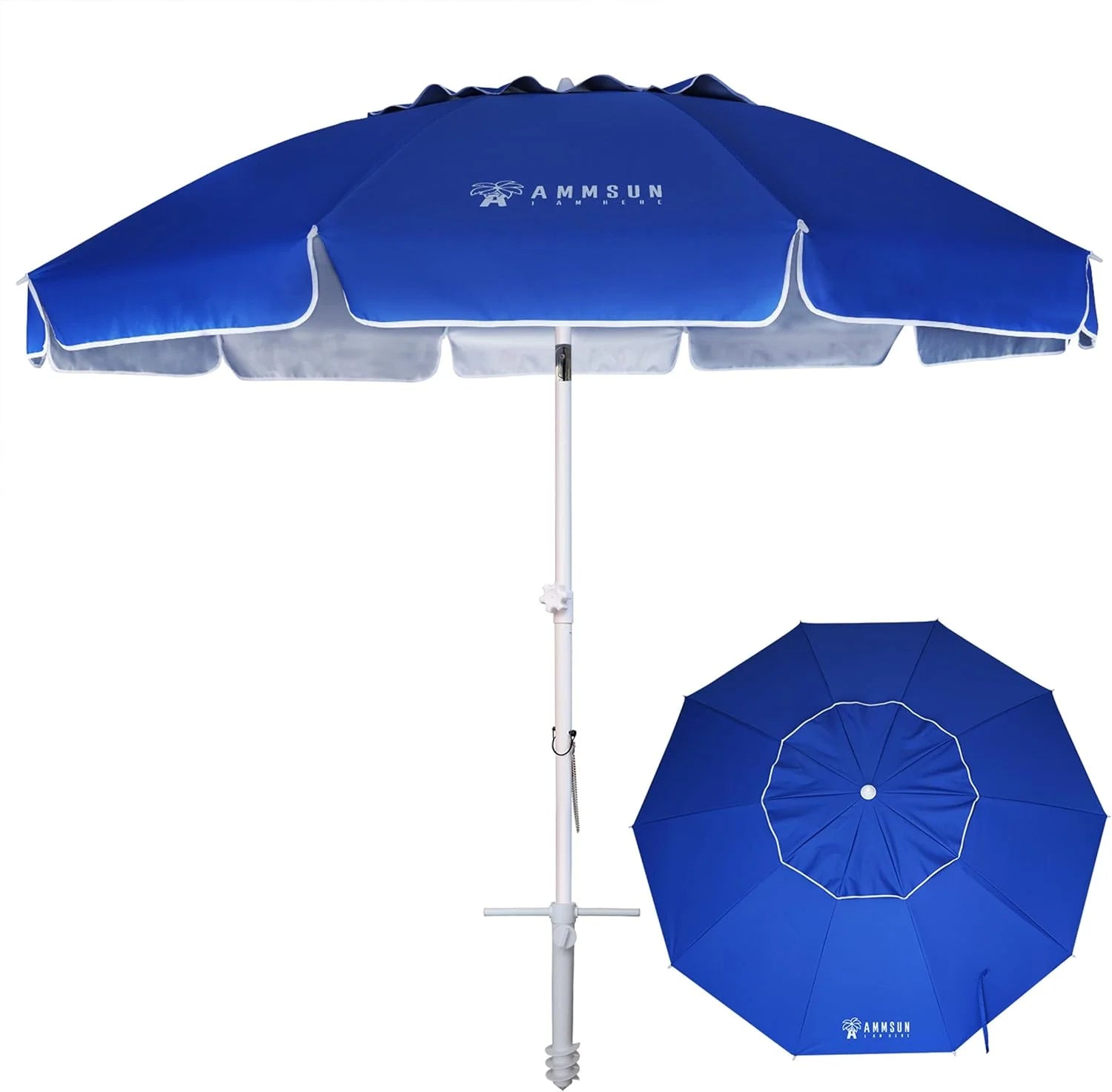 Special AMMSUN 8 Feet Large Beach Umbrella with Sand Anchor Heavy Duty High Wind Portable Outdoor Umbrellas UV 50+ Protection - Image 3