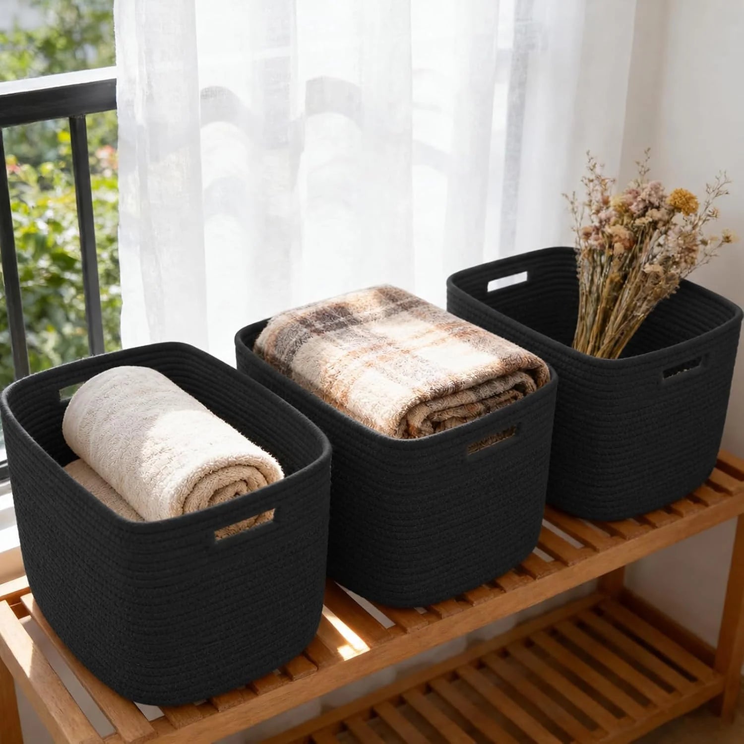 Special 3 Pack Woven Baskets,Storage Baskets for Shelves with Handles, 13.5×11×9.5,Closet Baskets,Gift Basket,Nursery - Image 2