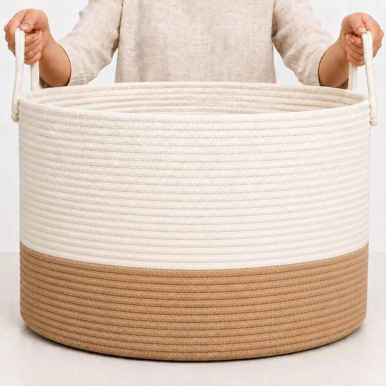 Special OrganiHaus Round Toy Basket & Blanket Basket, Cotton Rope 20×13, Full Honey, Round Cotton Rope Basket, 20×13 - Image 12