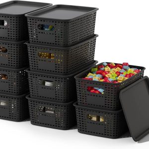Special Storage Basket with Lids 10 Pack Stackable Storage Bins Containers with Lid, Decorative Storage Boxes