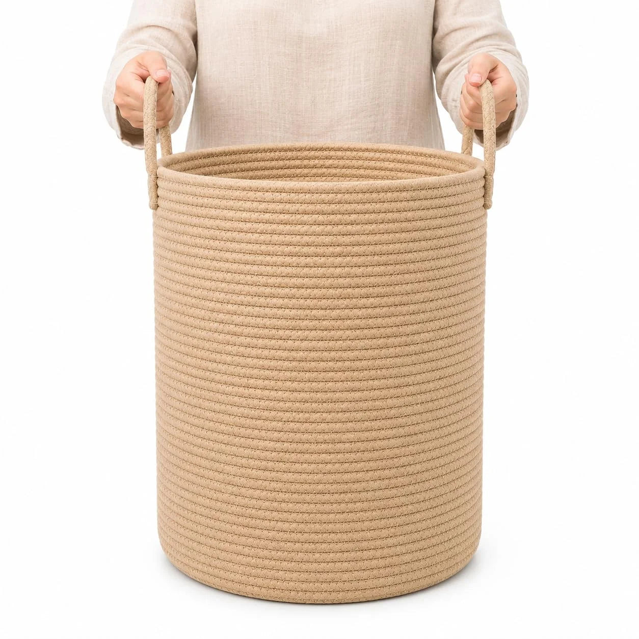 Special OrganiHaus Round Toy Basket & Blanket Basket, Cotton Rope 20×13, Full Honey, Round Cotton Rope Basket, 20×13 - Image 6