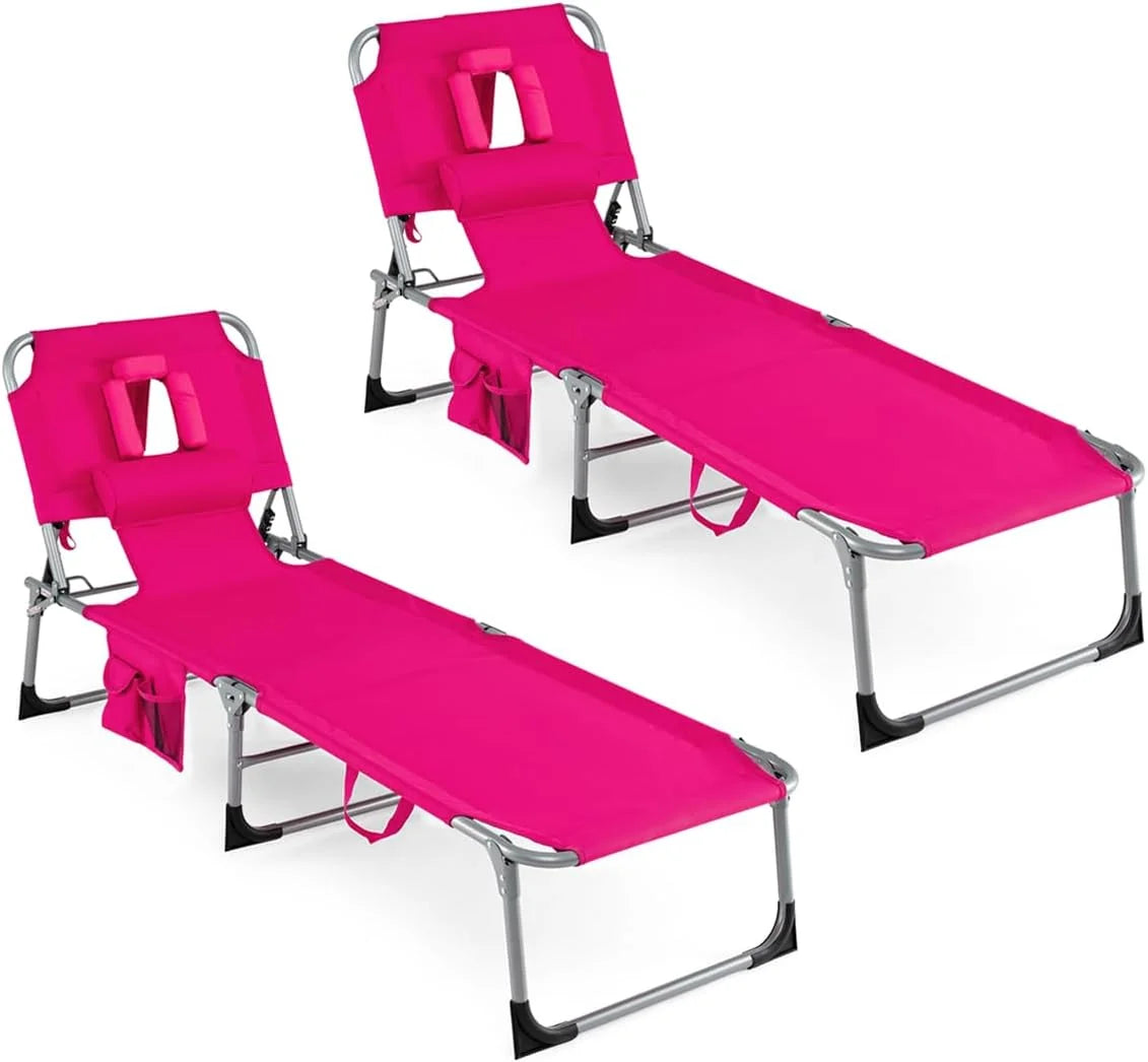 Special Tanning Chair with Face Hole, Folding Beach Lounge Chair with 4-Position Adjustable Backrest, Camping (1 - Image 12