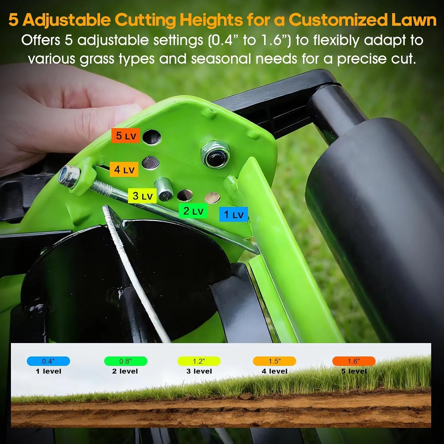 Special 14-Inch 4-Blade Push Reel Lawn Mower, Manual Reel Push Mower, Walk-Behind Lawn Mowers, 5-Position Cutting – For Lawn Care - Image 4
