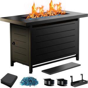 Special Large Propane Fire Pit 19 Inch, Gas Fire Pit with Grill Grate, Folding Legs, Hose Hooks