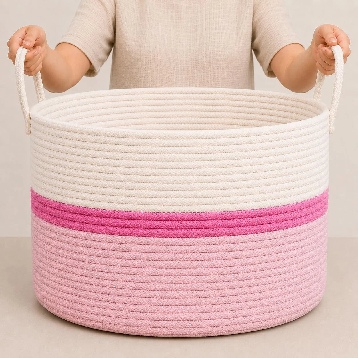 Special OrganiHaus Round Toy Basket & Blanket Basket, Cotton Rope 20×13, Full Honey, Round Cotton Rope Basket, 20×13 - Image 5