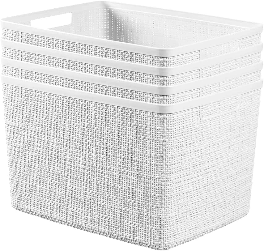 Special Curver Set of 4 Large Cube 17L Jute Decorative Plastic Organization and Storage Baskets, Perfect Bins for Home - Image 15