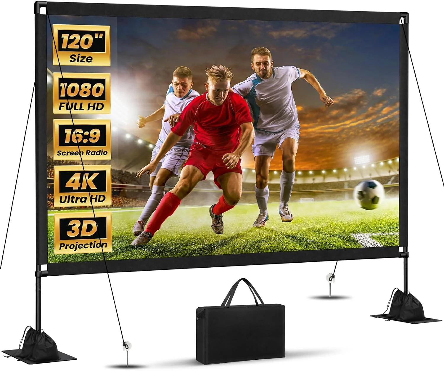 Special Projector Screen with Stand: Portable Projector Screen Outdoor Indoor Front/Rear16: 9 4K HD with Carry Bag - Image 2