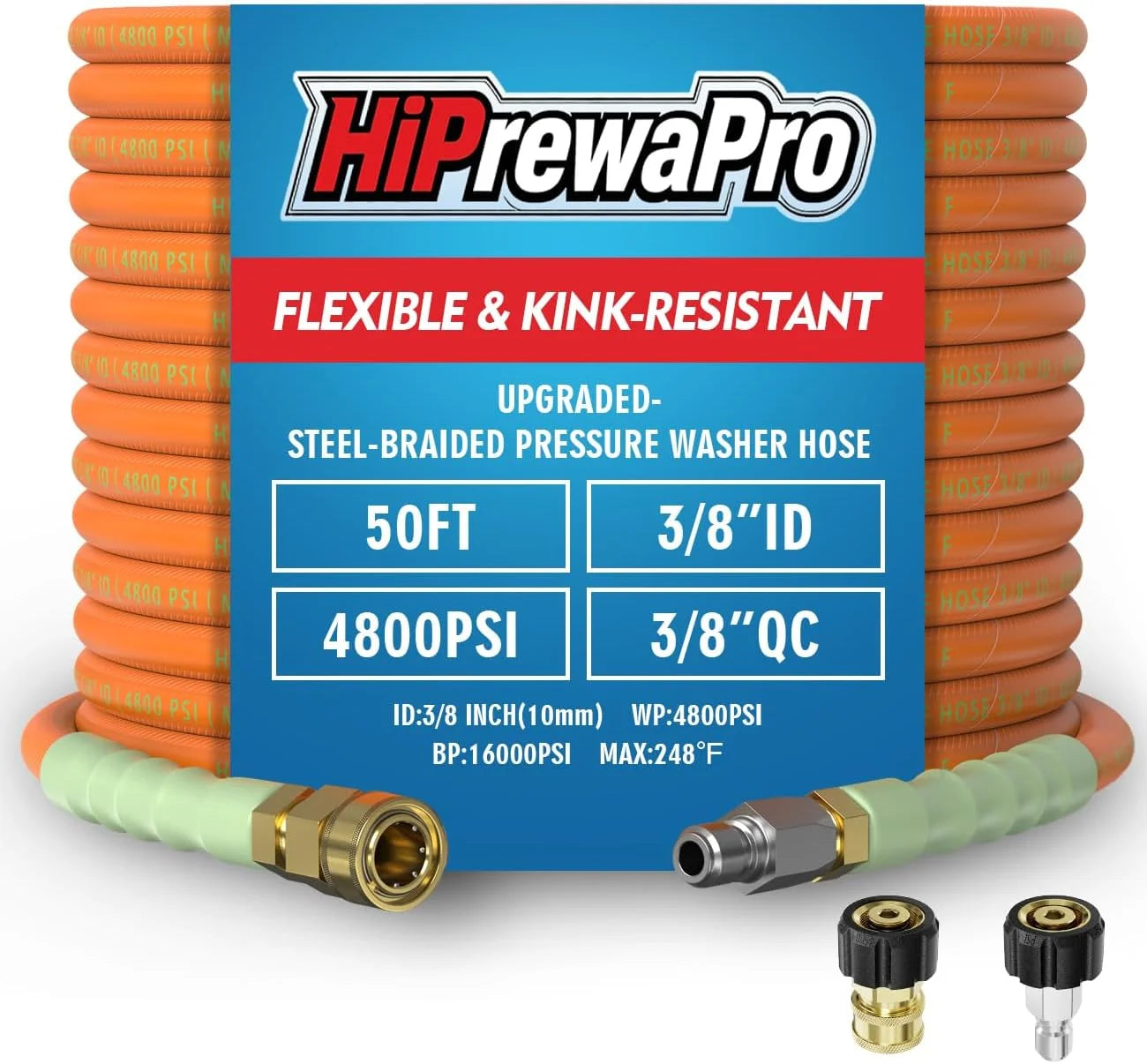 Special 3/8 ID Pressure Washer Hose 50 ft, 4800 PSI Steel-Braided & Durable, Power Washer Hose with Swivel Quick - Image 7