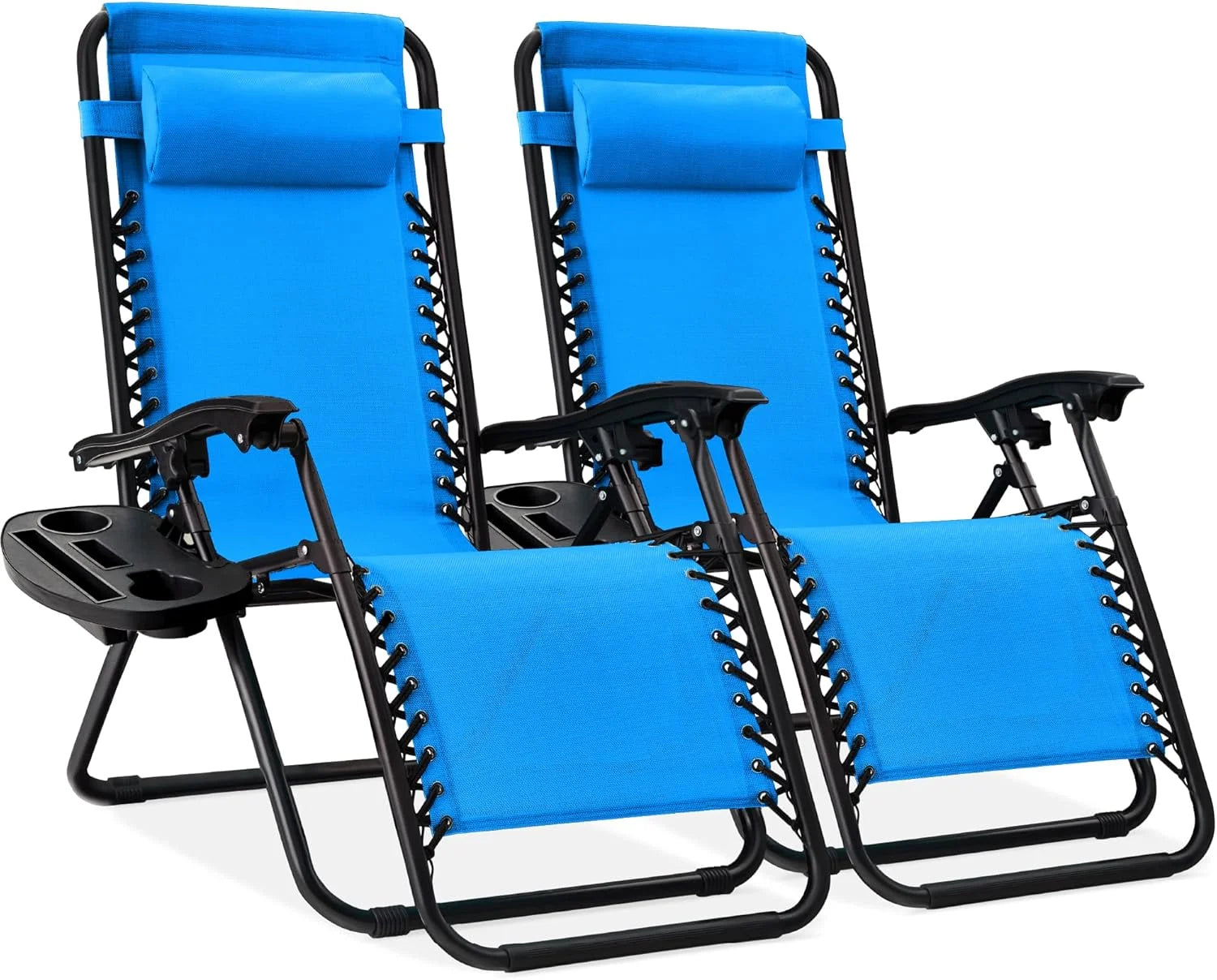 Special Best Choice Products Set of 2 Adjustable Steel Mesh Zero Gravity Lounge Chair Recliners w/Pillows and Cup Holder Trays - Image 44