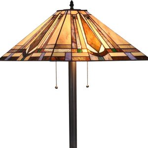 Special Tiffany Style Floor Lamp Vintage Stained Glass Shade 65″ Tall Mission Floor Standing Reading Corner Light