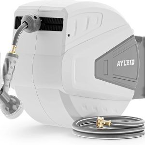 Special Retractable Rubber Hybrid Garden Hose Reel, 5/8x100ft Wall Mount, 24-month warranty, 9-pattern sprayer