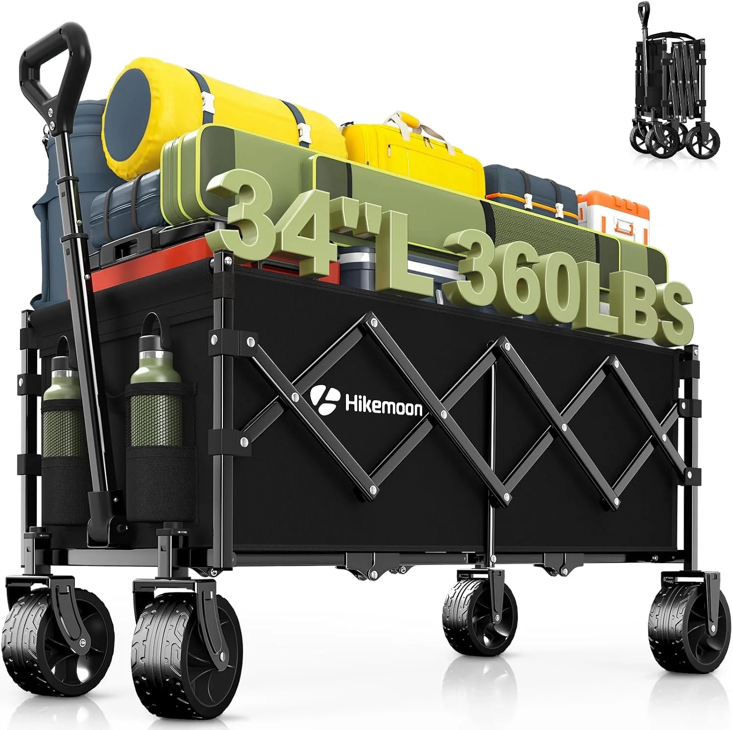 Special HIKEMOON 34″ Extra Long Folding Wagon Wide Wheels, 120L 360LBS Black - Image 2