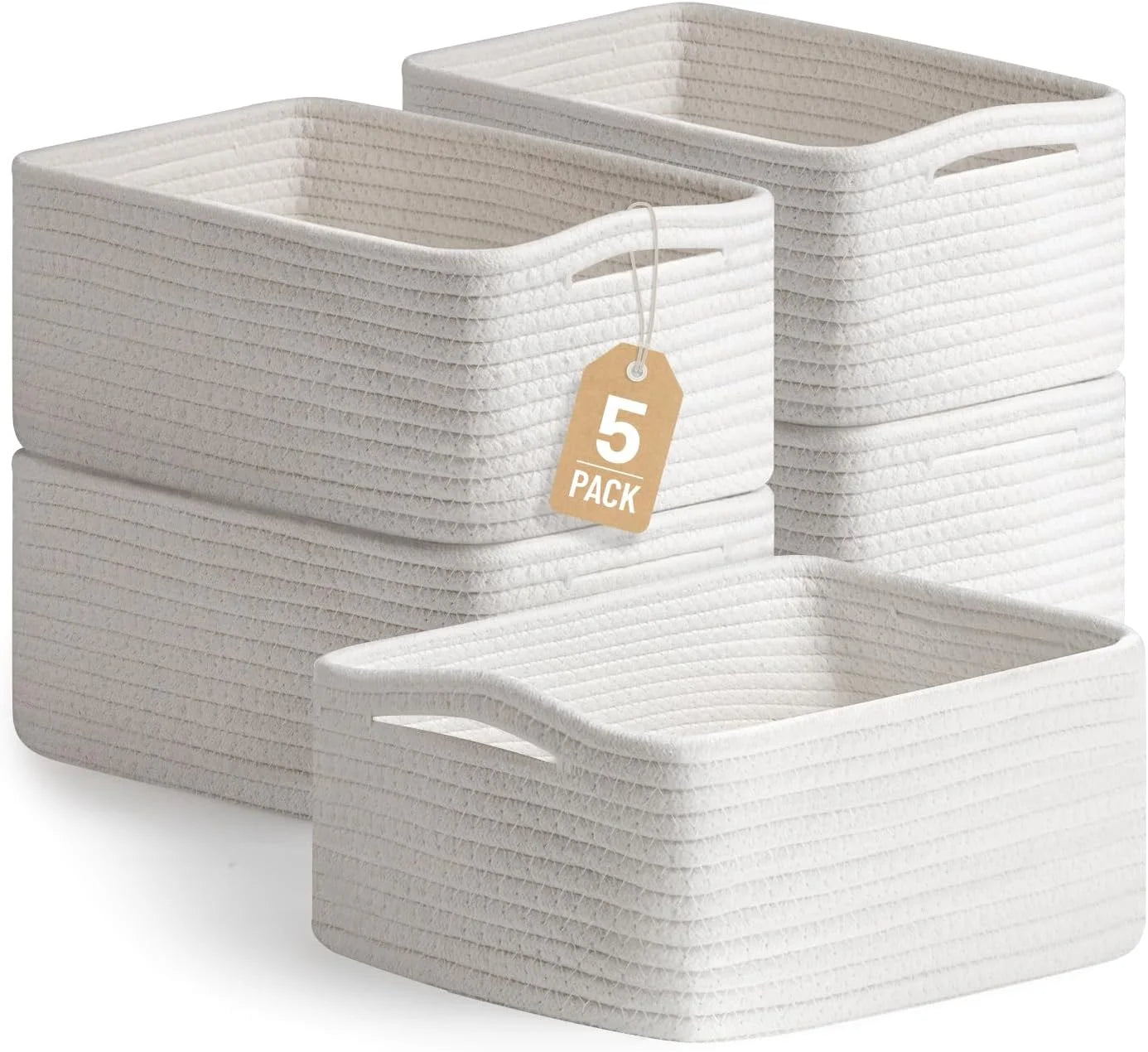 Special 5 Pack Small Woven Storage Baskets for Shelves, Gift Baskets Empty, 11.8×7.9×4.7, Decorative Cotton Rope Baskets - Image 4