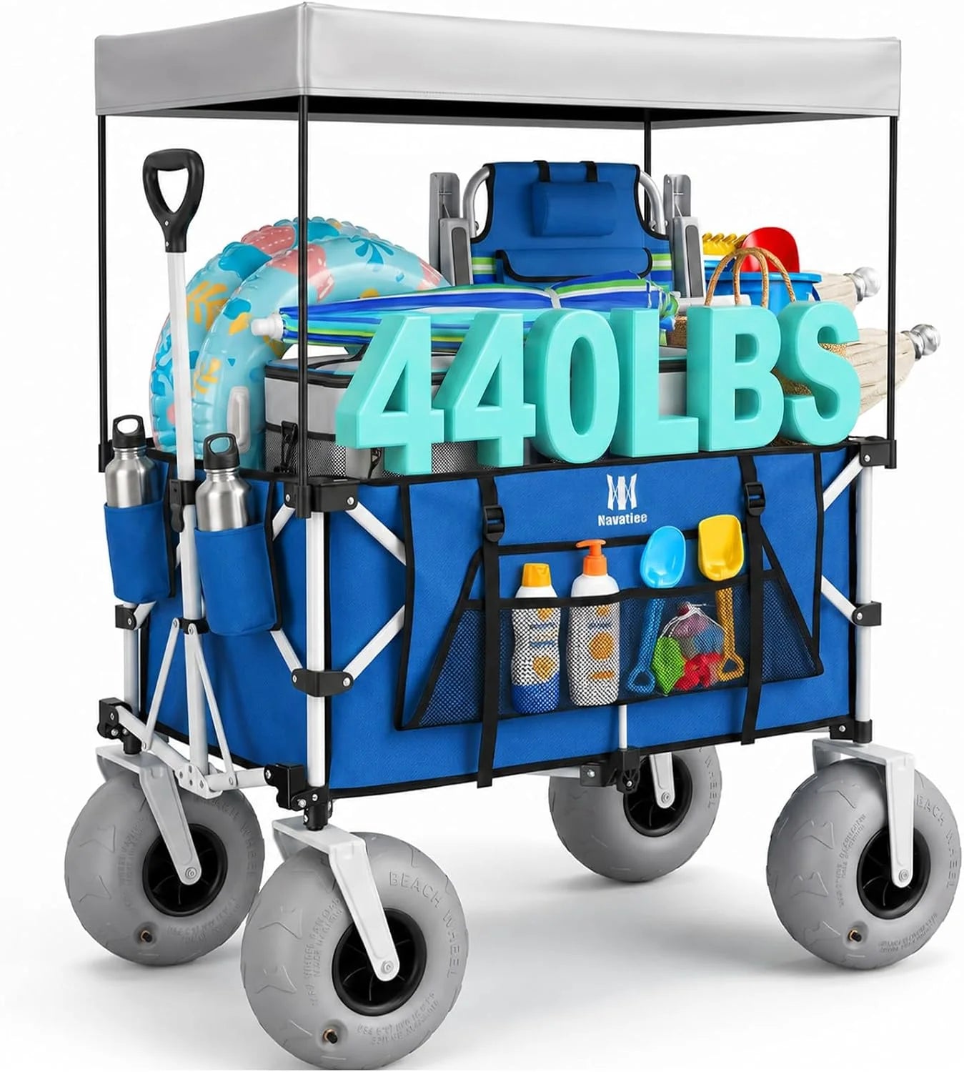 Special Beach Wagon with Big Balloon Wheels for Sand, 200L Extra Large Beach Cart with Canopy