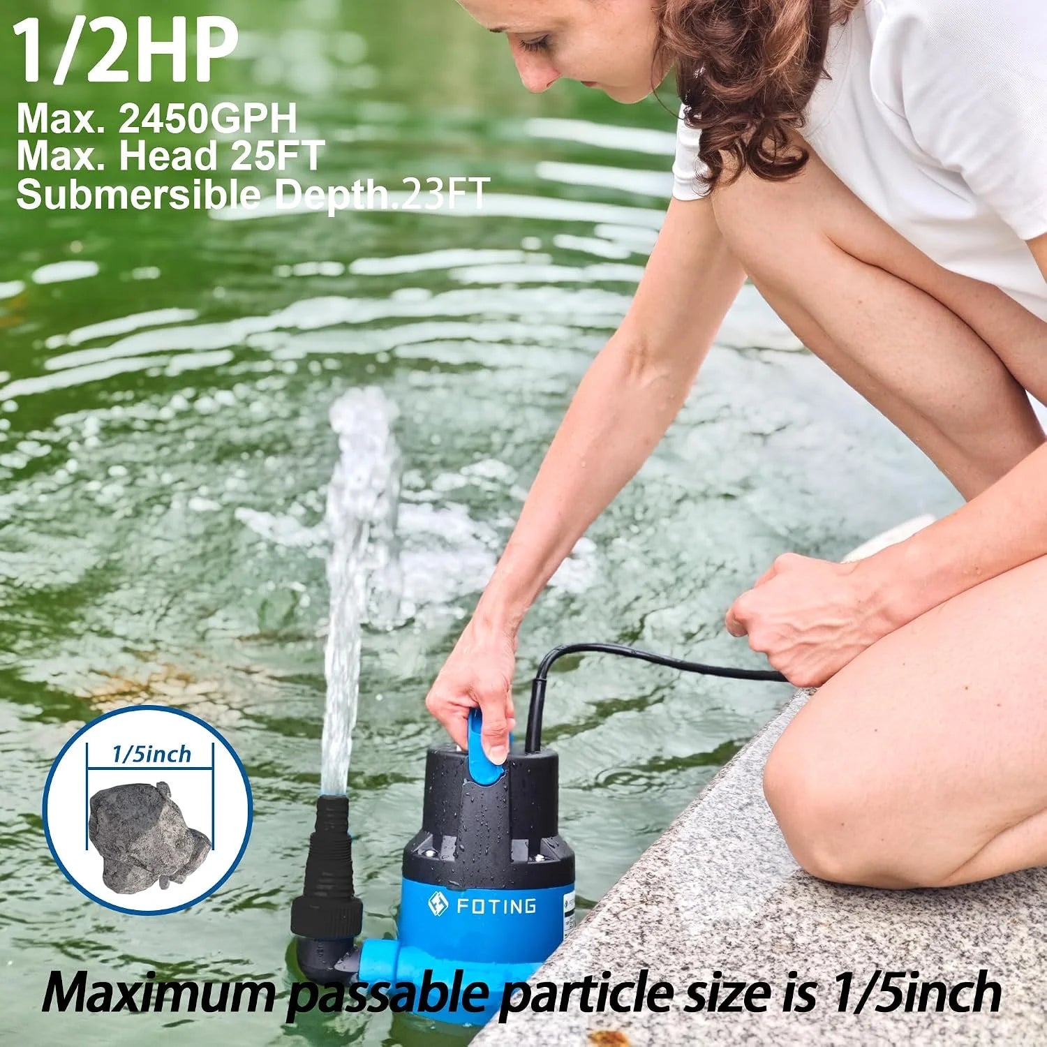 Special 1/2HP Submersible Water Pump with Stainless Steel Base, Removes Water to 0.04 Depth, 2450GPH Portable Sump Pump - Image 4
