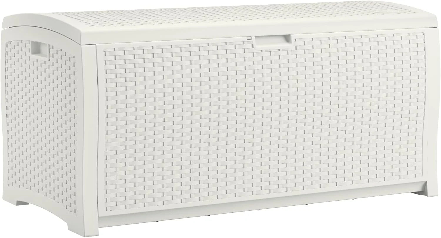 Special 99 Gallon Wicker Horizontal Outdoor Deck Box with Hinged Lid, Water-Resistant Storage Solution for Patio - Image 2