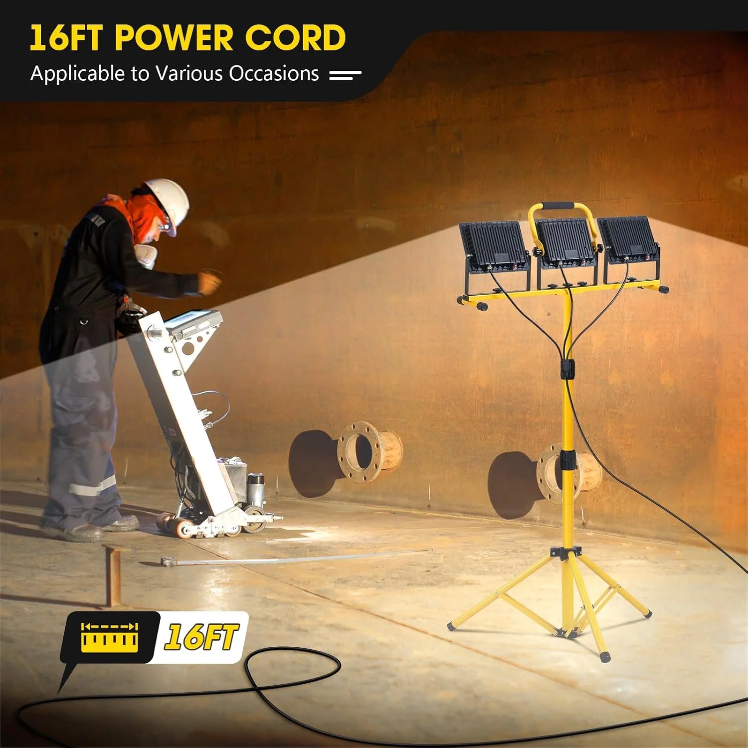 Special 21000Lumen LED Work Lights with Stand, 3 Head Portable Work Light with 16FT Cord, IP66 Waterproof Tripod - Image 3