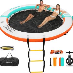 Special Inflatable Water Hammock Round Floating Ring, 10/8/6ft Inflatable Dock Floating Platform for Lake W/Cupholder