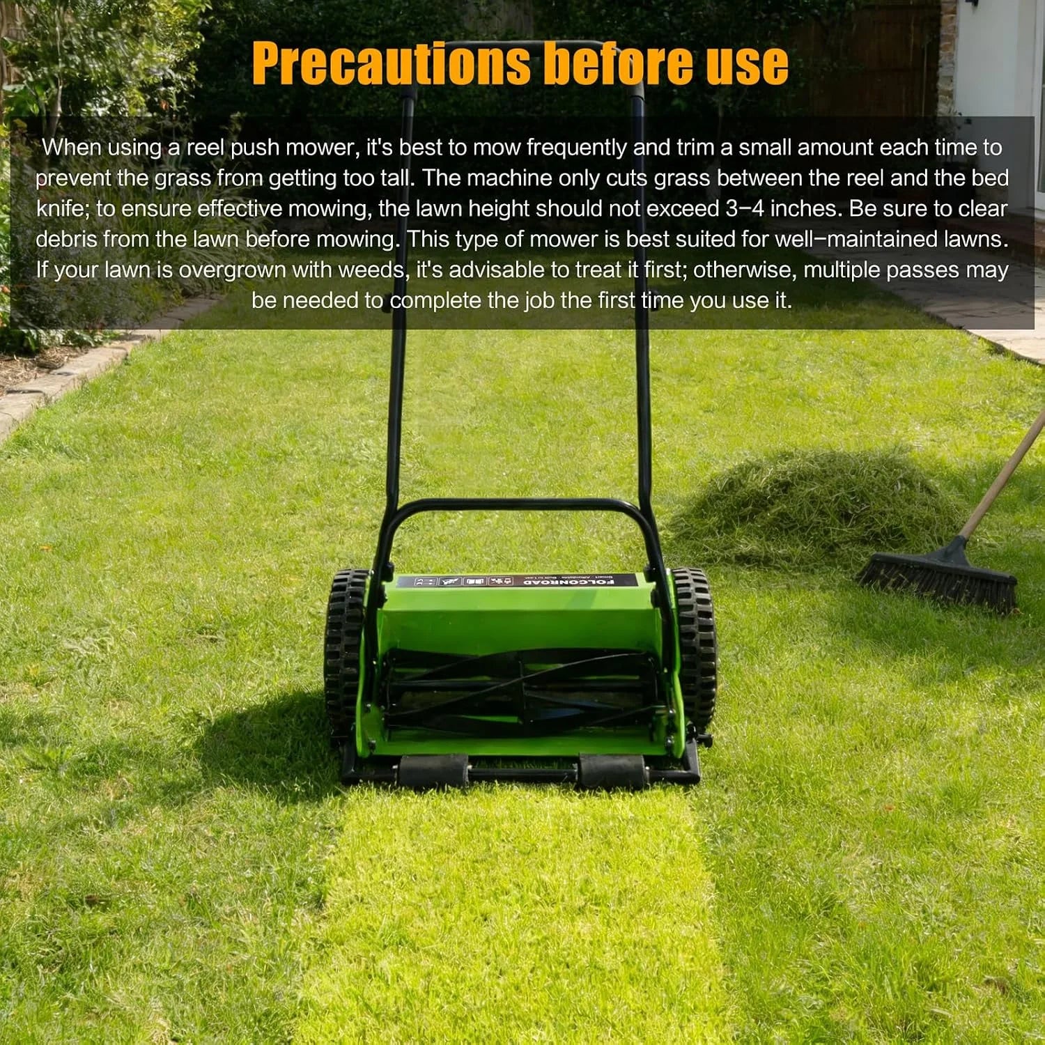 Special 14-Inch 4-Blade Push Reel Lawn Mower, Manual Reel Push Mower, Walk-Behind Lawn Mowers, 5-Position Cutting – For Lawn Care - Image 7