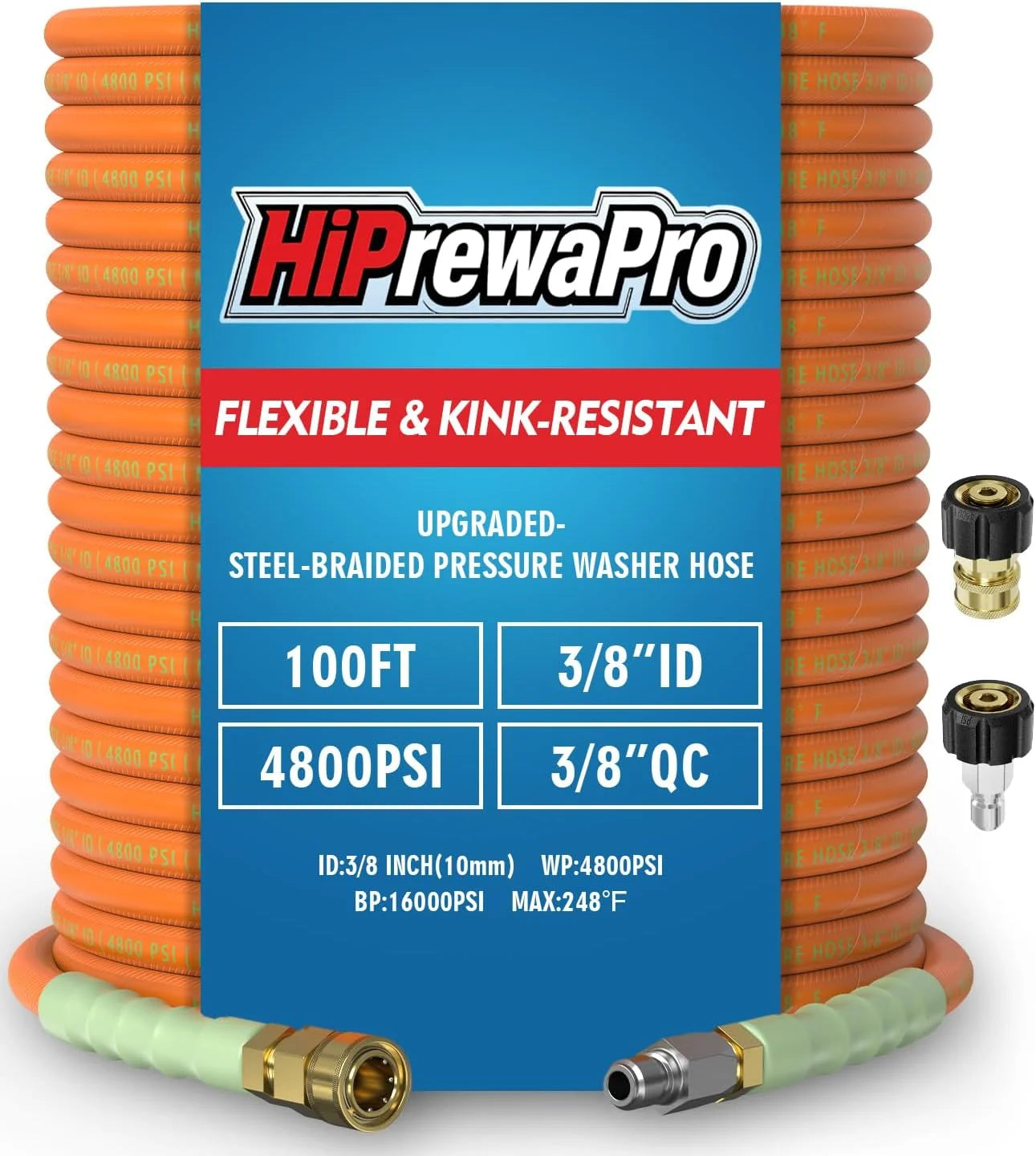 Special 3/8 ID Pressure Washer Hose 50 ft, 4800 PSI Steel-Braided & Durable, Power Washer Hose with Swivel Quick - Image 9