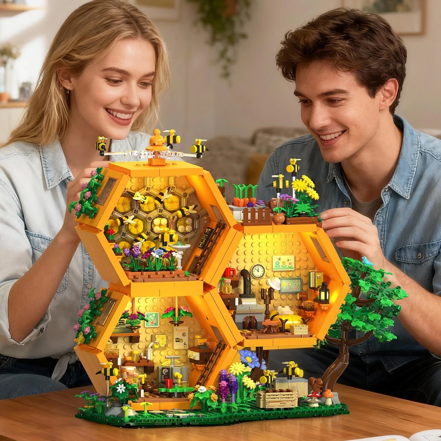 Special Bee Treehouse Building Set with Lights for Adults, Farm House Kit, Collectible Cabin Home Decor Gift for Boys - Image 6