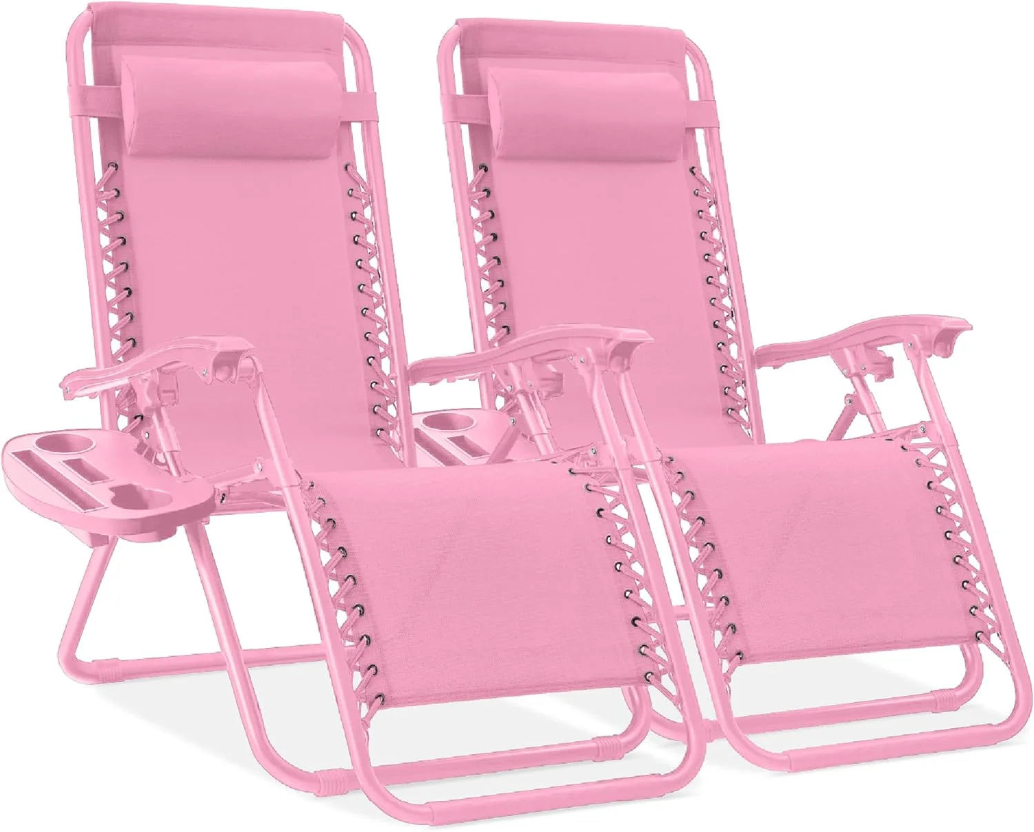 Special Best Choice Products Set of 2 Adjustable Steel Mesh Zero Gravity Lounge Chair Recliners w/Pillows and Cup Holder Trays - Image 41