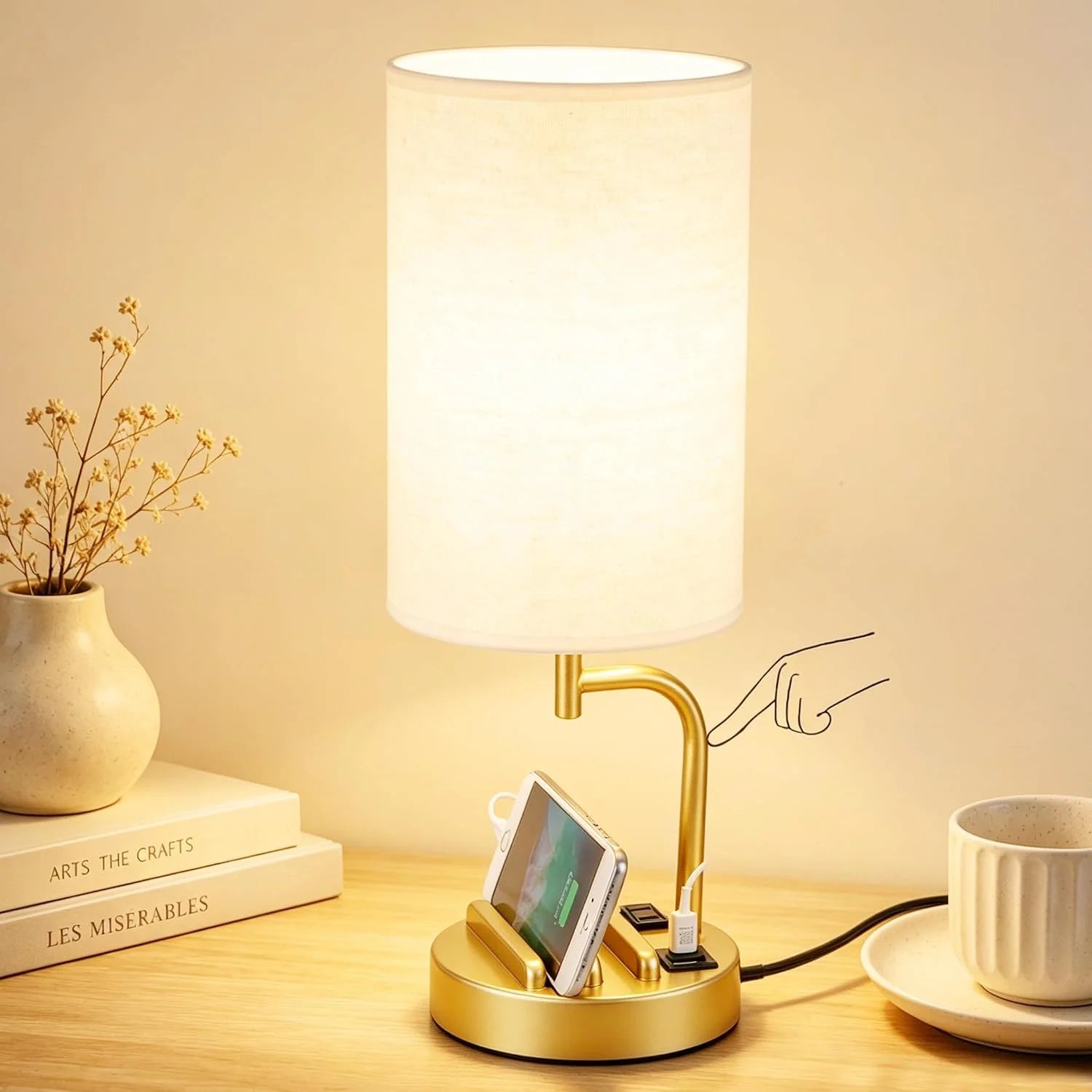Special Dreamholder Touch Control USB Table Lamp with USB C/A & AC Outlet, Dimmable, Bulb Included - Image 3