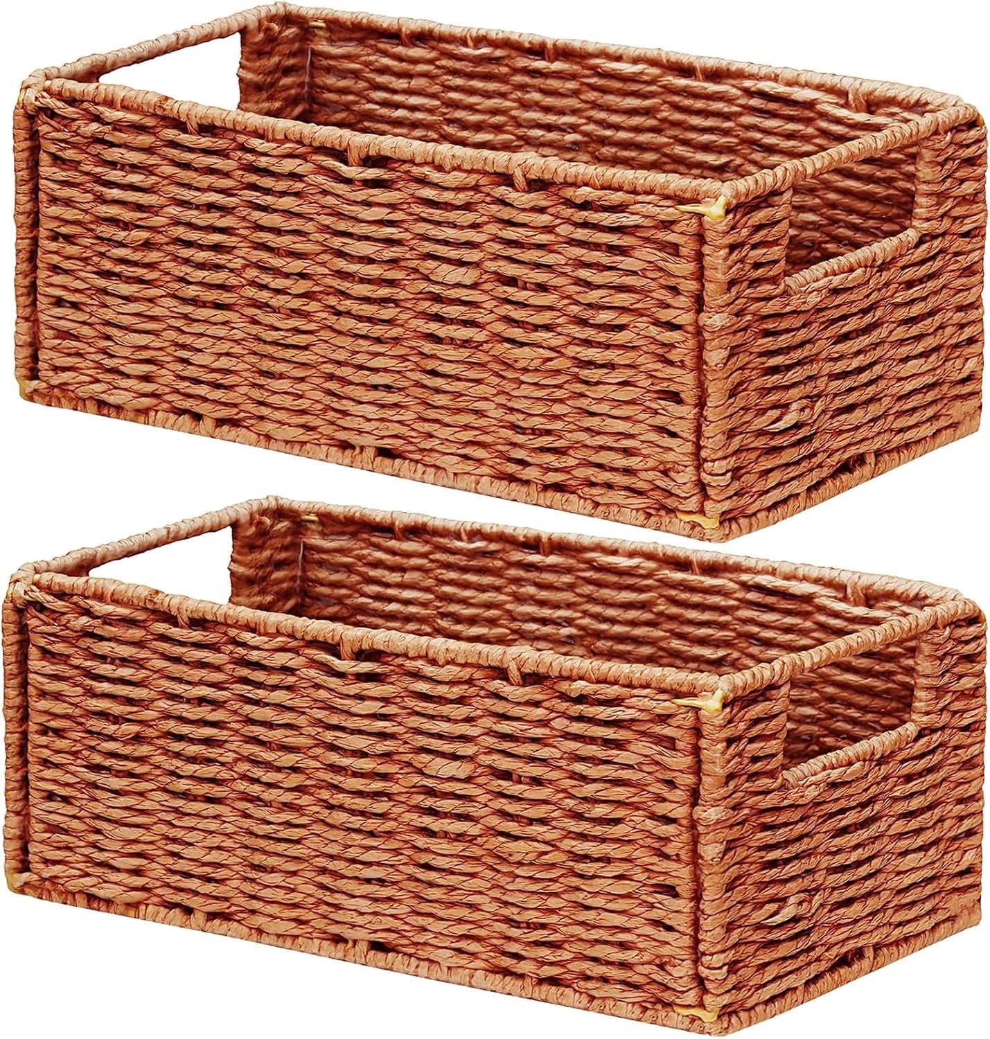 Special Wicker Storage Basket, Set of 2 Hand-Woven Paper Rope Wicker Basket, Small Storage Baskets for Organizing Toilet - Image 3