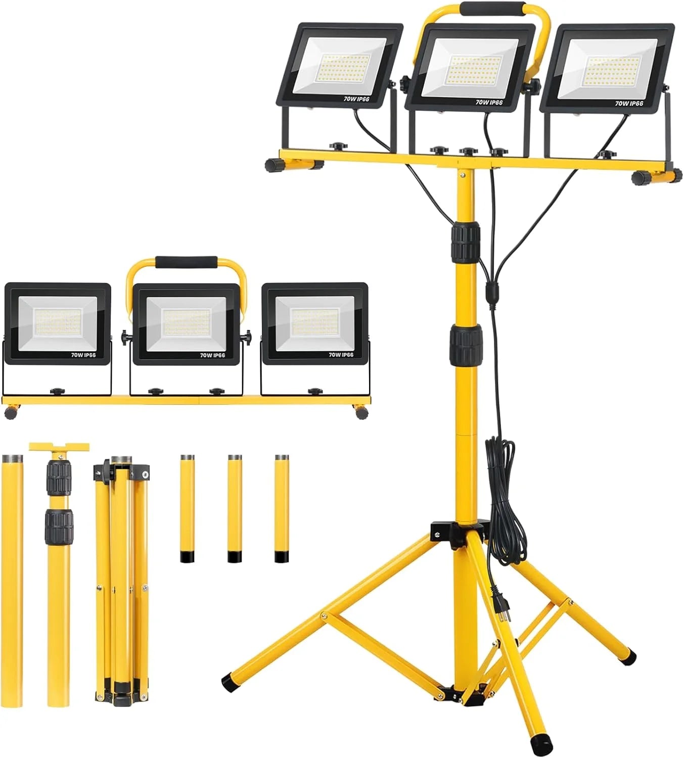 Special 21000Lumen LED Work Lights with Stand, 3 Head Portable Work Light with 16FT Cord, IP66 Waterproof Tripod
