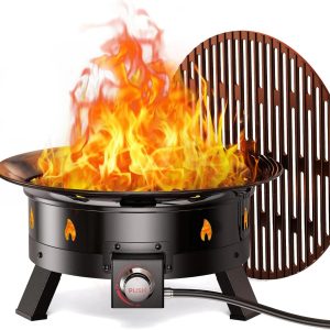 Special Ciays Large Propane Fire Pit 19 Inch, Gas Fire Pit with Grill Grate, Folding Legs, 58, 000 BTU
