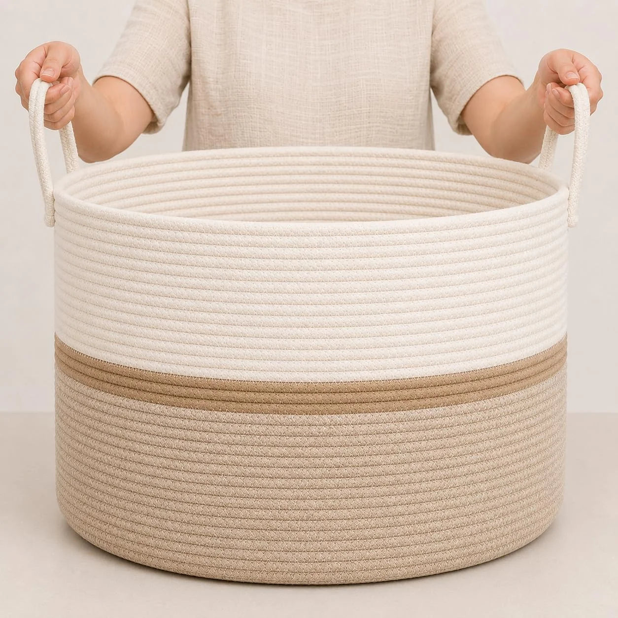 Special OrganiHaus Round Toy Basket & Blanket Basket, Cotton Rope 20×13, Full Honey, Round Cotton Rope Basket, 20×13 - Image 8