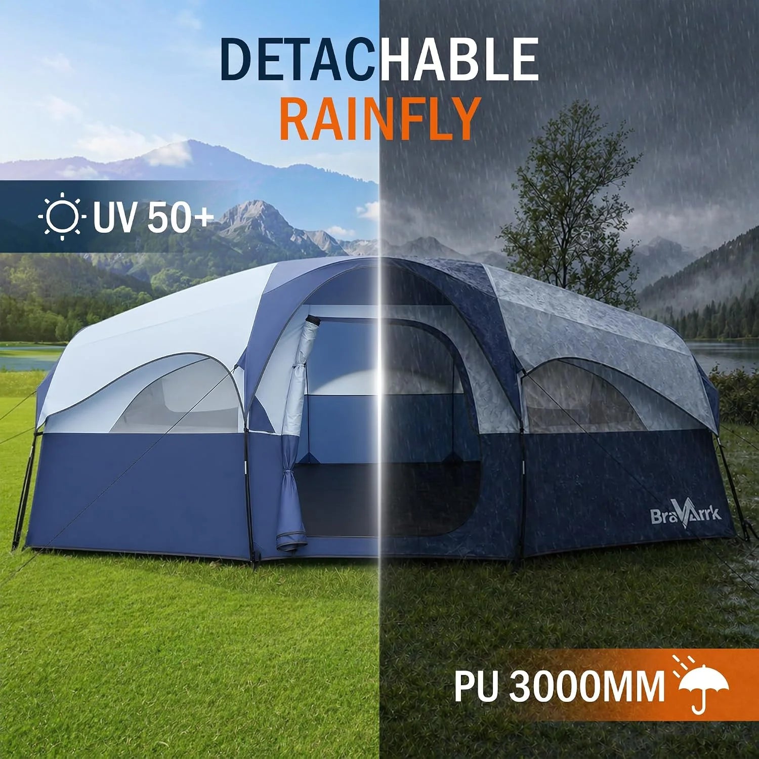 Special Camping Tent for 8 Person, PU3000MM Waterproof Family Tent with Rainfly, Large Roomy 3 Room Camping Tents - Image 7